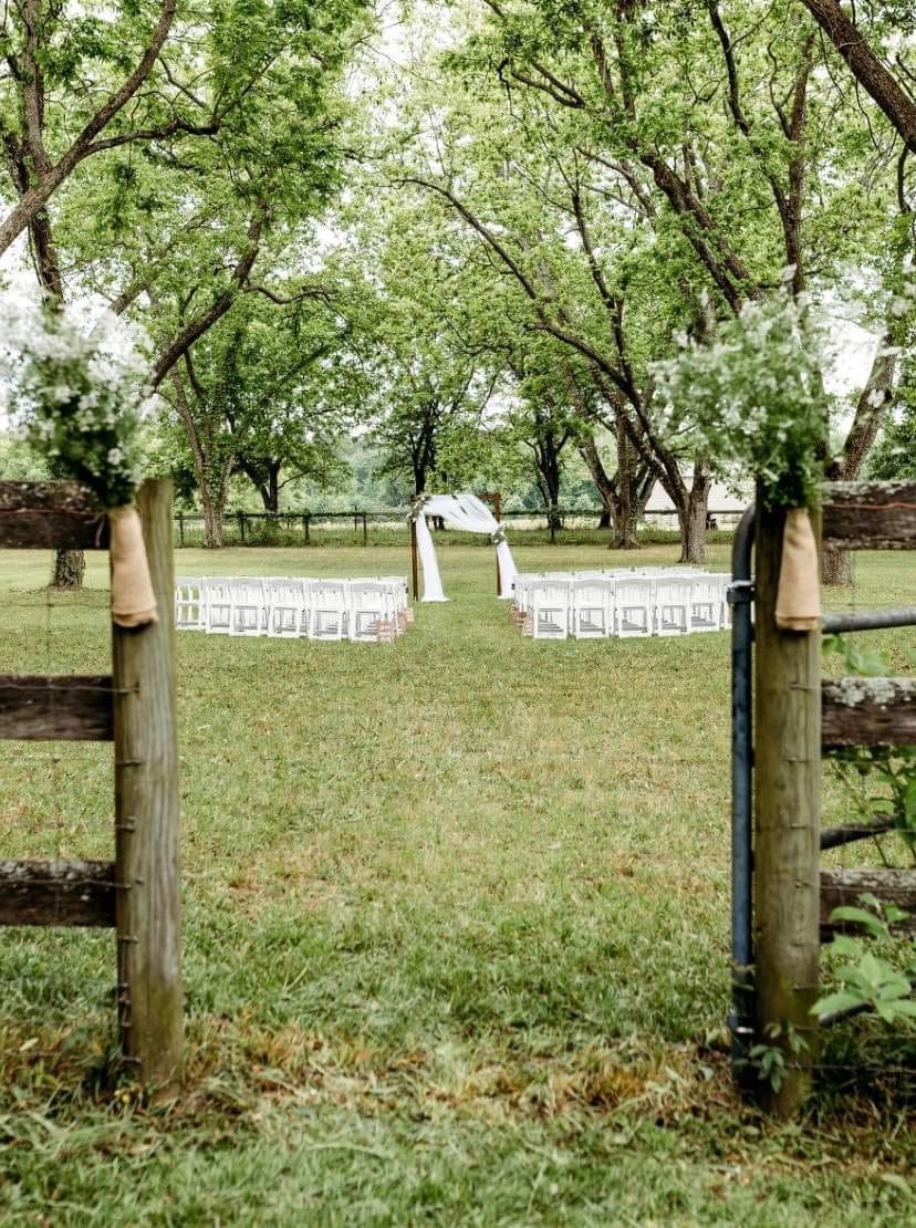Rural Wedding Ceremony in a Pecan Orchard with Chair & Decor Rental